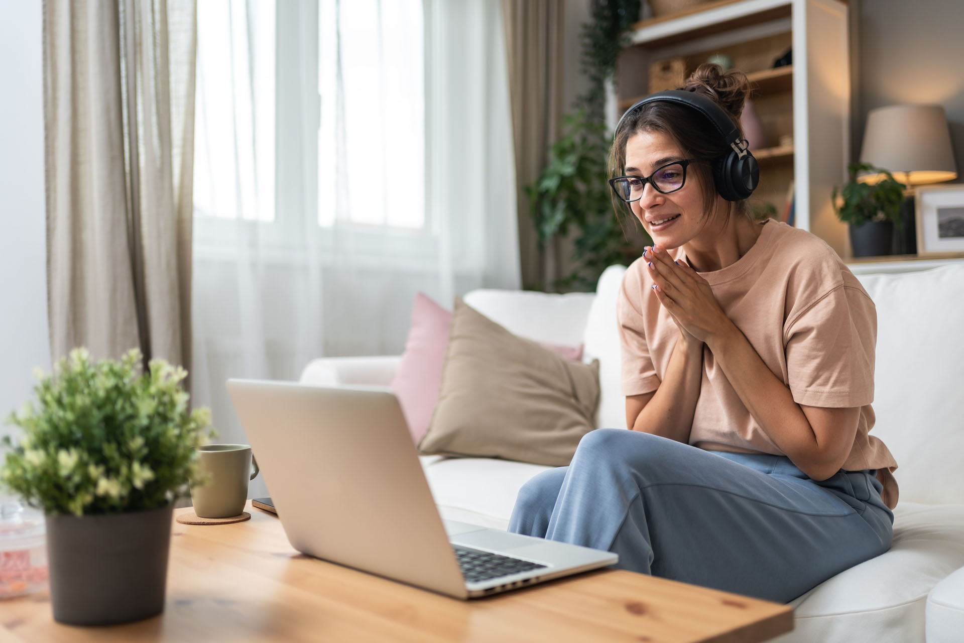 Emotional,Support.,Young,Sick,Woman,,Or,Freshly,Divorced,,Relationship,Breakup, Emotional support. Young sick woman, or freshly divorced, relationship breakup, being fired from work, having video call on laptop computer with friends and family, online therapy with psychologist.