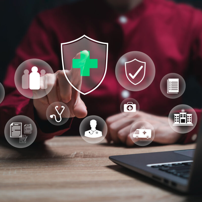 Businesswomen show digital medical interface healthcare